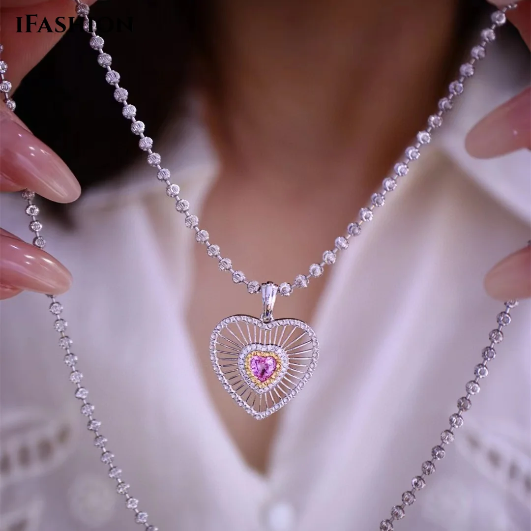 

Женское колье с подвеской в форме сердца IFASHION, ожерелье из драгоценных камней цвета розового сапфира 18 карат, подлинное ювелирное изделие Для Подружек