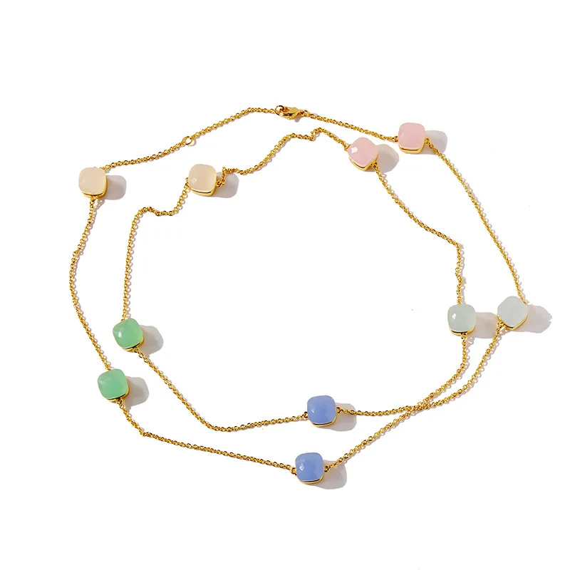 Top Quality Classic Candy Pendant For Women Mix Colors Colorful Crystal Long Sweater Chain Boho Style Necklace Girlfriend