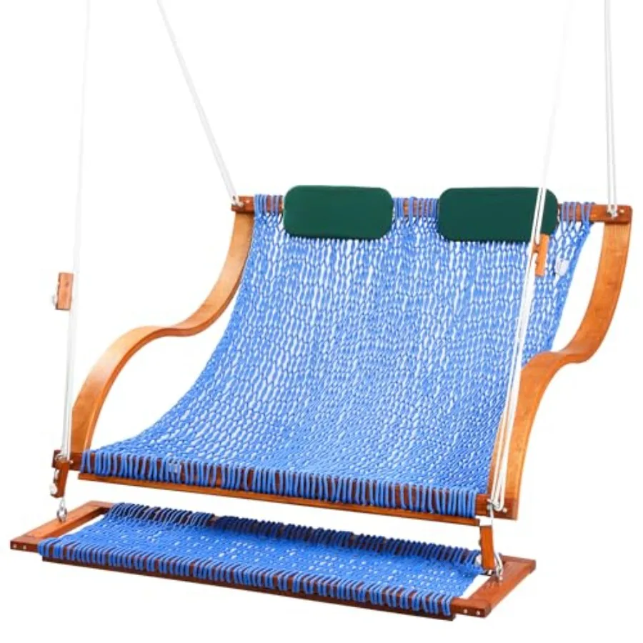 Porch Swing for 2 Double Hammock with Footrest S-Armrest Adjustable Hanging Durable Rope NetThick Wood 650LBS 50 Wide Luxe Recl