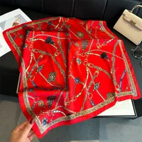 Luxury Chain Print Small Square Scarf Simulated Silk Thin Neck Scarf Fashion Sunscreen Headscarf For Women 70x70cm - Image 2