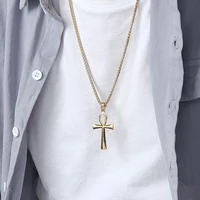 Collier croix Ankh en acier inoxydable pour hommes et femmes, vintage, classique, mode punk, simple, pendentif croix, colliers de la présidence, amulette, bijoux 5