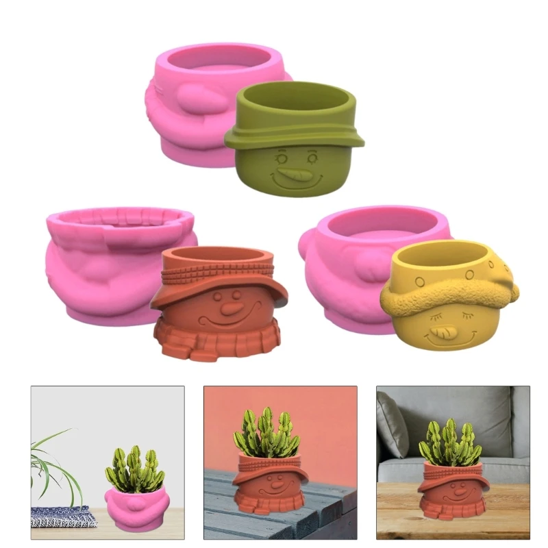 

3pcs Pen Holder Flower Pot Silicone Mold Snowman Concrete Mold DIY Decoration Tools Succulent Planter Making Supplies T8DE