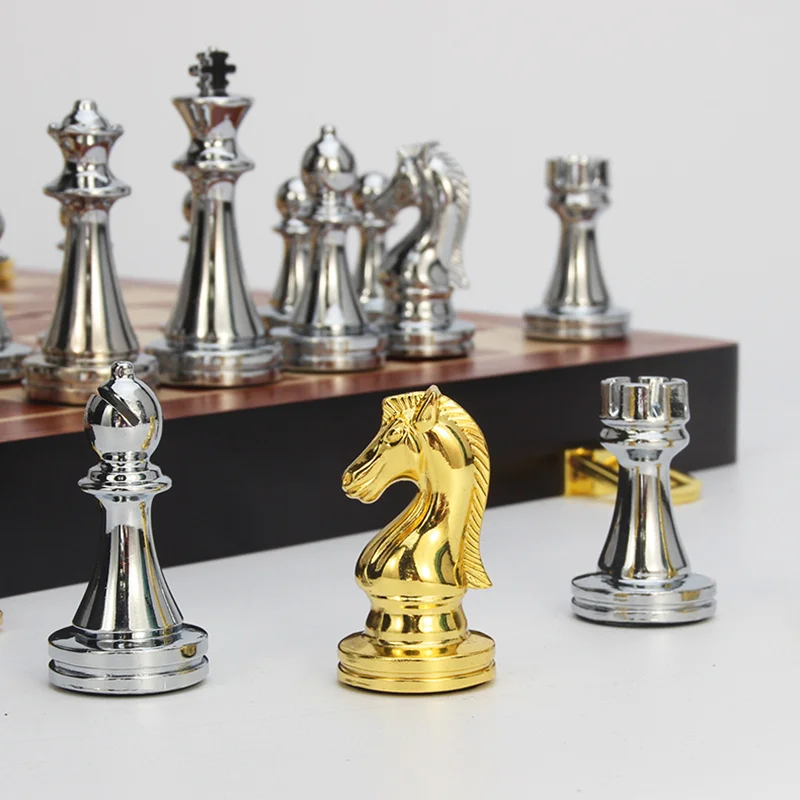 Professional Metal Chess Folding Wooden Checkerboard Puzzle Chess Game