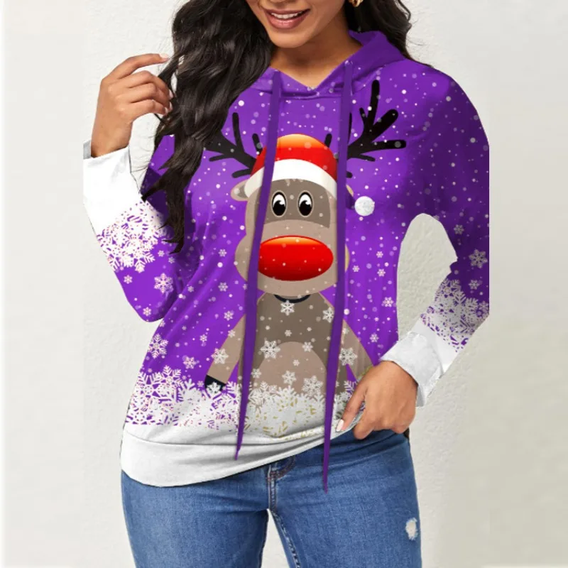 Autumn Winter Women's Pullover Hoodie Drawstring Solid Christmas Printing Lantern Polka Dot Long Sleeve Fashion Casual Tops
