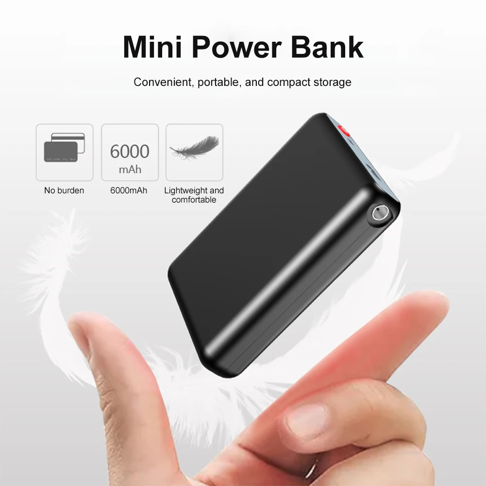 2Pcs Mini Power Bank 5V/2A DC Output Charger External Battery Pack 6000mAh for Heating Gloves Socks Shoes Underwear