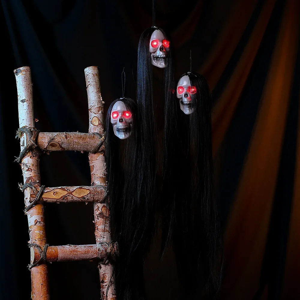 Halloween Long Hair Glowing Female Skeletons Ghosts Hanging Decorations Haunted Houses Scenes