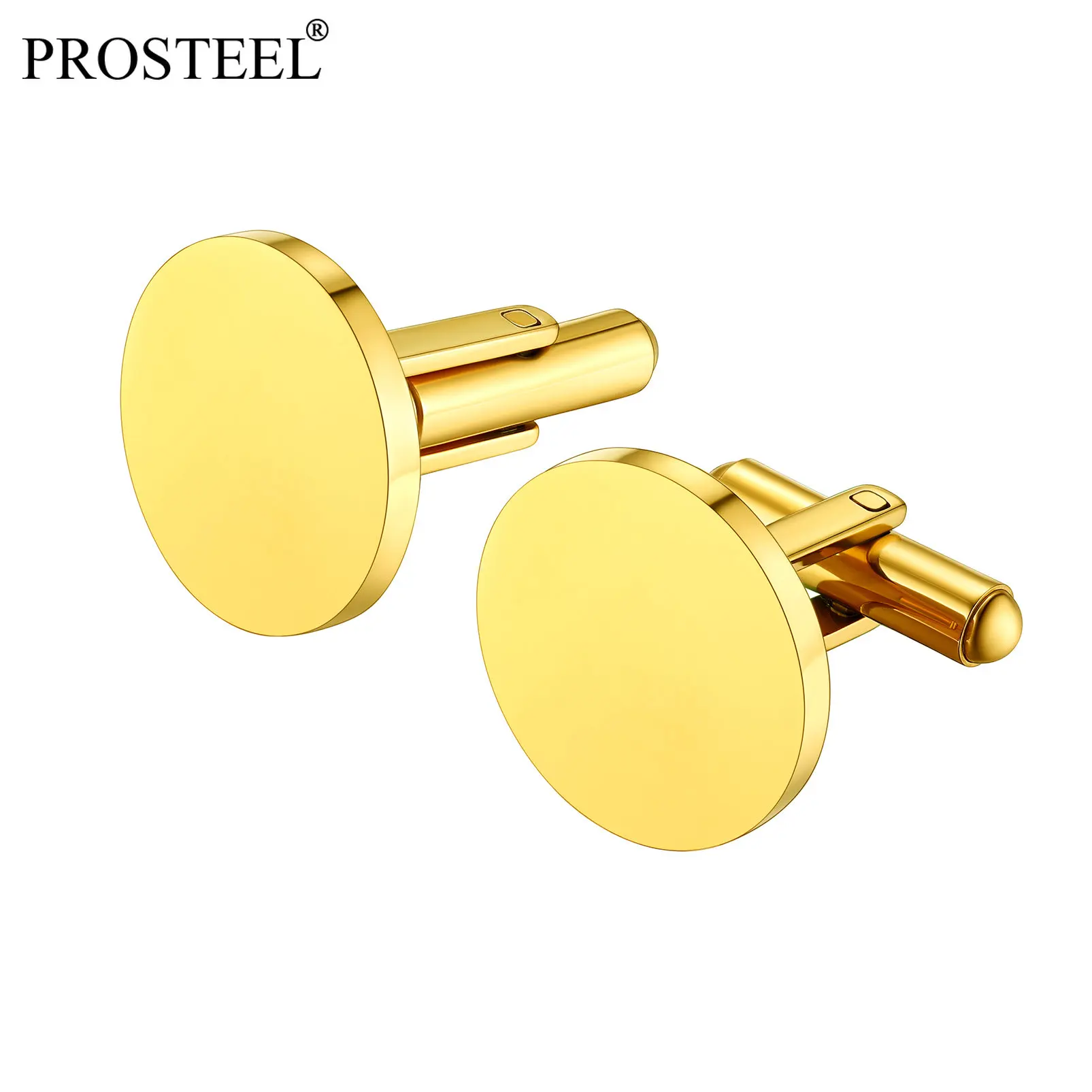 

Prosteel Fashion Cufflinks for Men Stainless Steel 18K Gold Plated Customized Engrave Wedding Tuxedo Shirt Classic Cuff Link