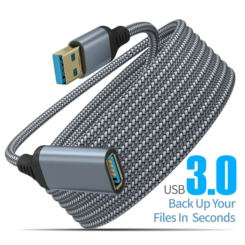 thumbnail image 1 of Cable de extensión USB3.0, Cable de carga de transmisión de alta velocidad de 5Gbps, extensor USB, Cable de datos macho a hembra, Cables trenzados de nailon, 1 of 5