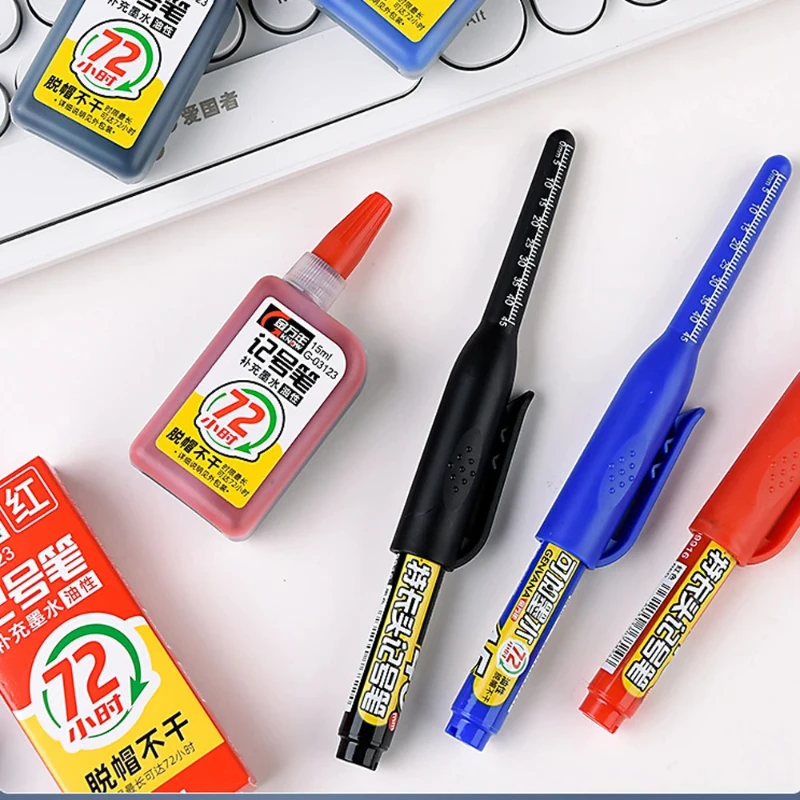 1-12개 다용도 45mm 딥 드릴 홀 롱 니브 방수 마커 펜 욕실 목공용 롱 헤드 카펜터 펜
