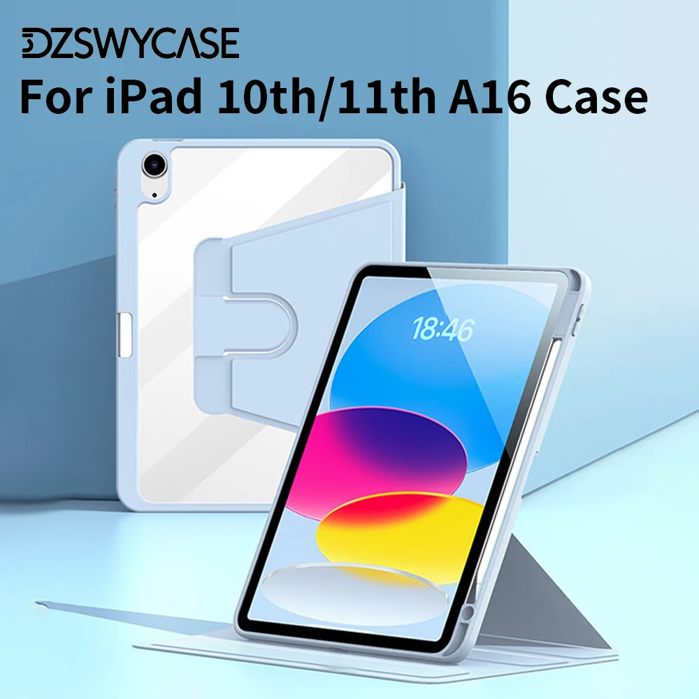 Acrylic 360 Rotating iPad Case with Pencil Holder - Clear Tablet Cover