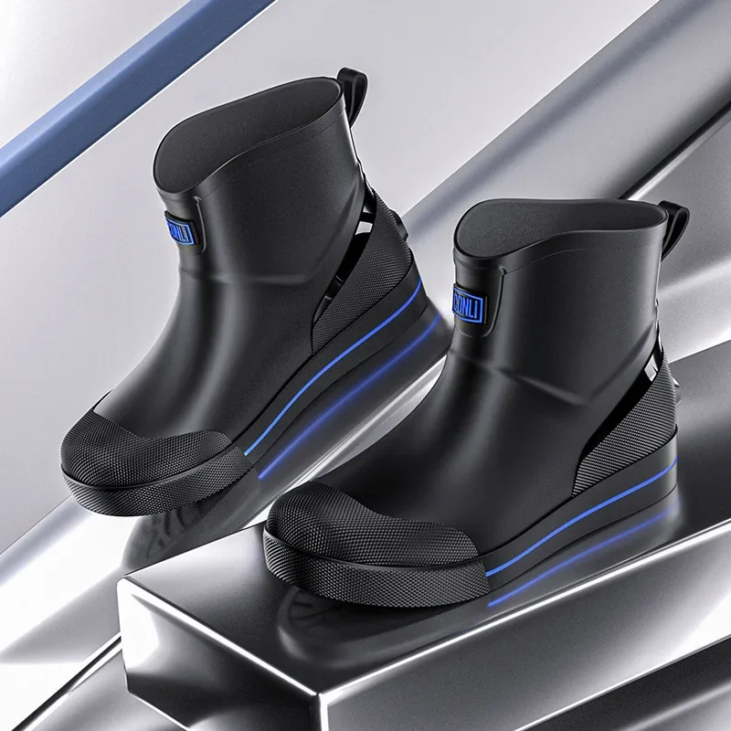 Chaussures de pluie mode homme basses antidérapantes pêche cuisine travail caoutchouc