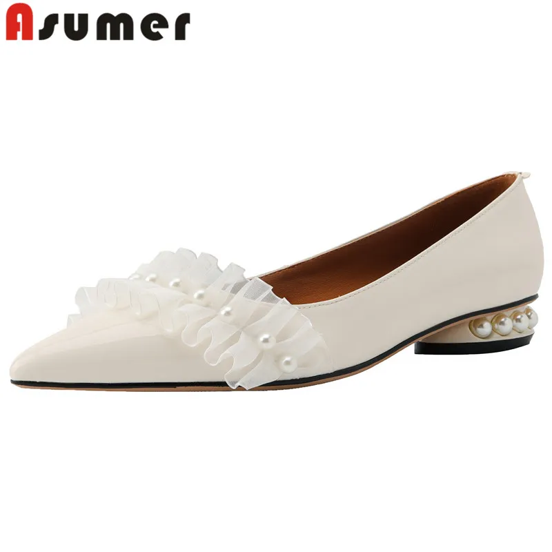 

ASUMER 2024 New Size 33-42 Genuine Leather Shoes Woman Ladies String Bead Dress Flats Pointed Toe Slip On Spring Flats Shoes