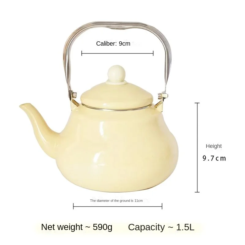 Enamel Yellow 1.6 Litre Thickened Kettle Teapot Metal Anti-scalding Handle for Gas Induction Cooker