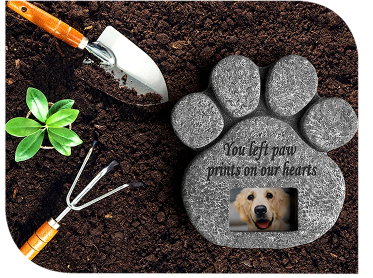 Memorial Stone Grave Marker with Customizable Photo Frame Slot Pet Personalized Dog Headstone