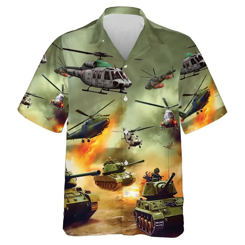 thumbnail image 1 of Camisas gráficas de aviones con estampado completo para hombres, camisa hawaiana de playa informal a la moda con diseño de avión, blusa de solapa de manga corta para hombres de la Fuerza Aérea, 1 of 4