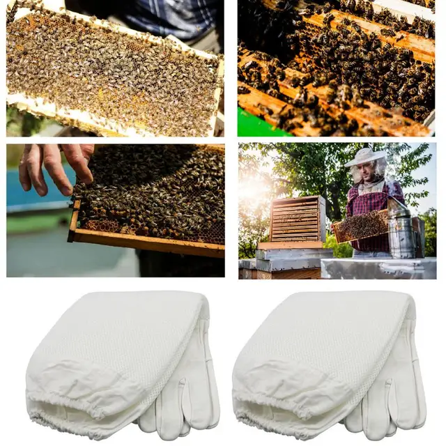 1 Pár Méhészeti Kesztyű Lélegző Lyukasztó Ellenállás Elleni Faux Báránybőr Hosszú Háló-Kesztyűs Munkaszerszám - Image 3