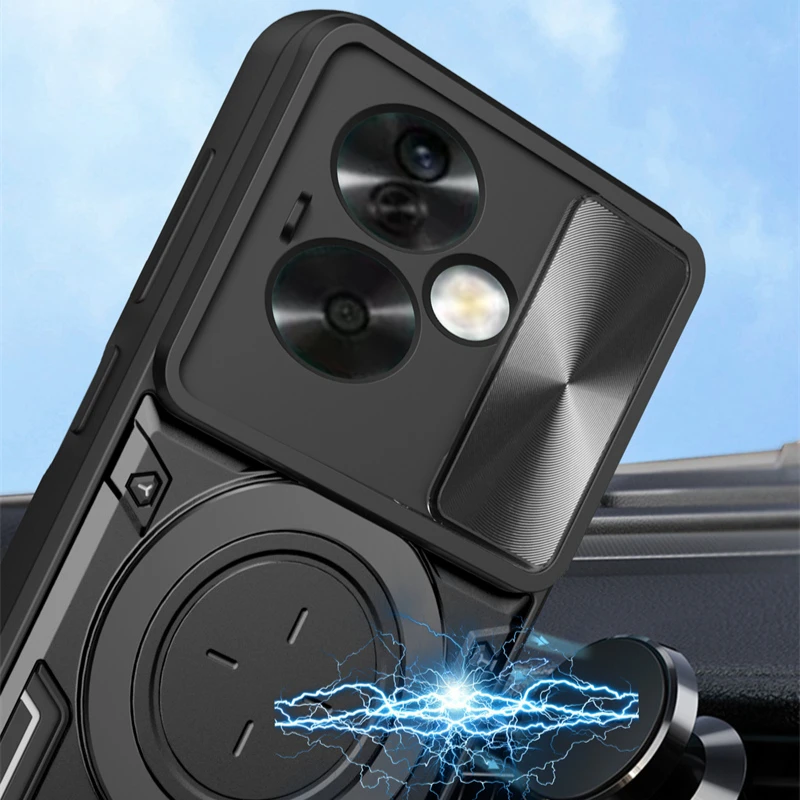 Shockproof Protective Phone Case with Ring Stand Holder and Lens Protection
