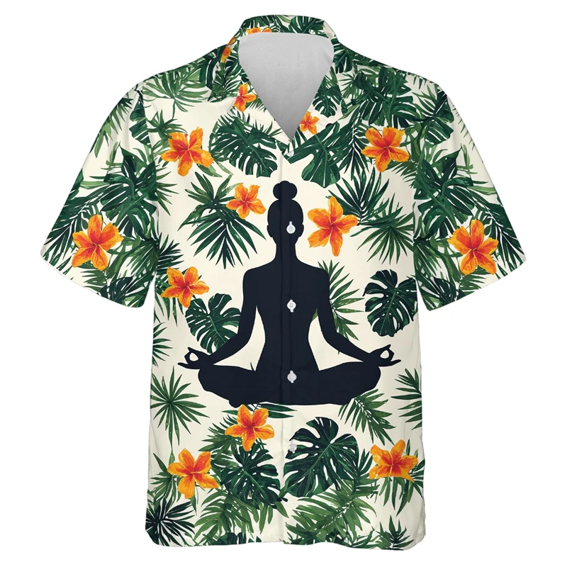 Fashion Sport Do Yoga 3D Printed Shirts For Men Clothes Meditation Beach Shirt Harajuku Hawaiian Lapel Blouse Kids Short Sleeve 5
