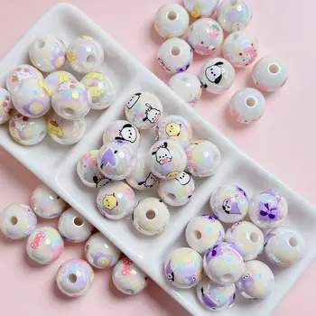 5pcs Sanrio Hello Kitty Kuromi Melody Round Beads for DIY Jewelry Making Handmade Bracelet Earring Cartoon Cute Beads Supplies