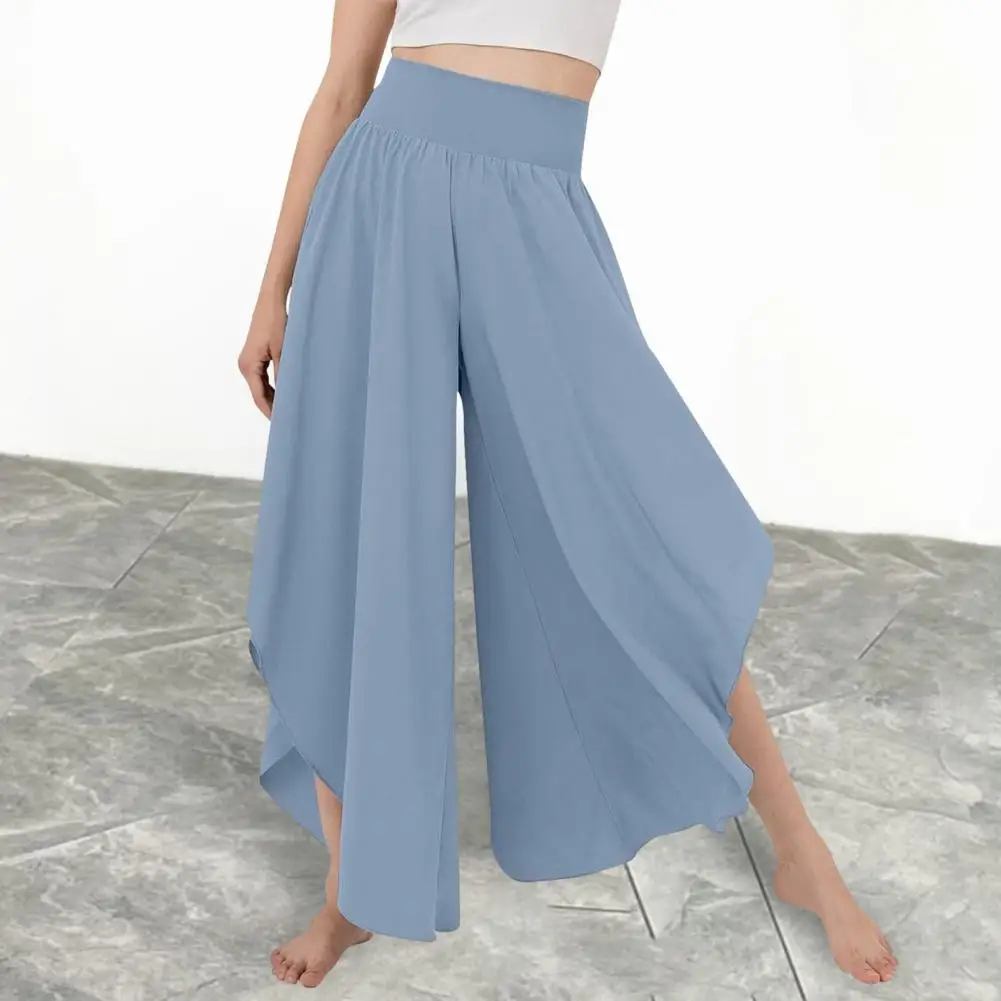 Yoga Pants High Elastic Waist Women's Culottes Loose Fit Irregular Hem Ankle Length Pants in Solid Colors with Deep for Comfort