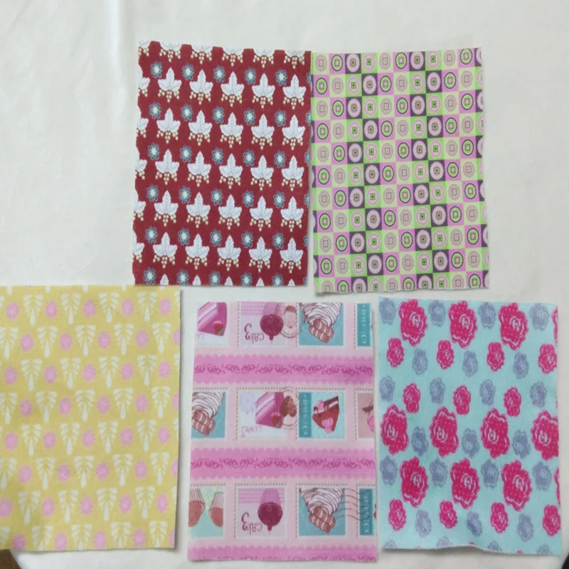 Pretty 9pcs Soft Digital Printing Flower Tree Nonwoven Felt Package 15x15cm Soft Felt For DIY Sewing Decoration