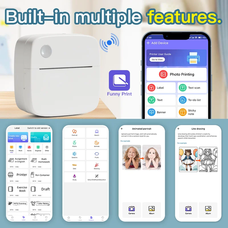 X6 Mini Printer Sticker Paper Error Printing Machine HD Photo Printer Label Maker for Journal Notes Memo Kids Toys Birthday Gift