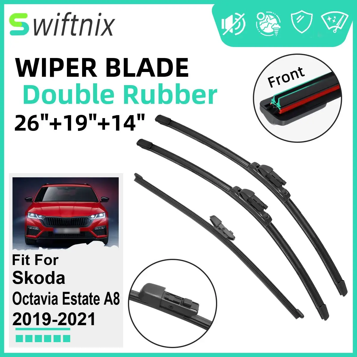 

Двойные резиновые автомобильные дворники для Skoda Octavia Estate A8 2019-2021, стеклоочистители, резиновые автомобильные аксессуары 2019 2020 2021