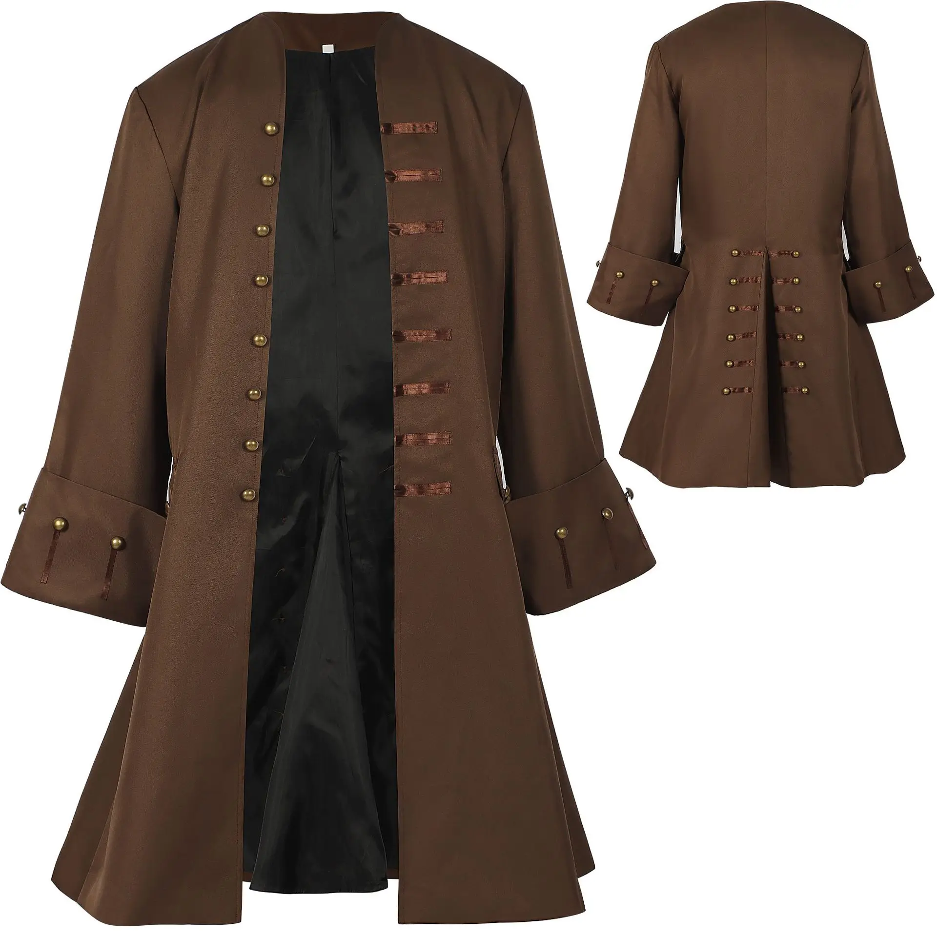 Giacca Uomo Steampunk Vintage - Cappotto Lungo Nero Con Cerniera, Manica Lunga, Taglia L - Ideale Per Halloween E Feste A Tema Vittoriano - 2