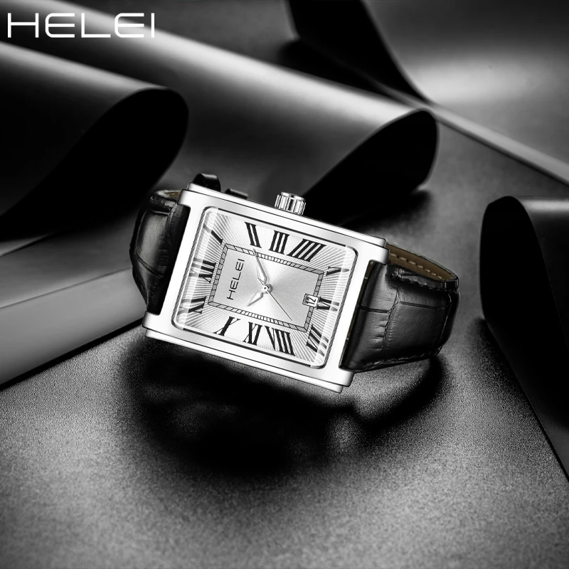 HELEI Original Brand 2024 Men's Watches Business Quartz Luxury Watches Ancient Roman Digital Dial Waterproof Luminous Watch