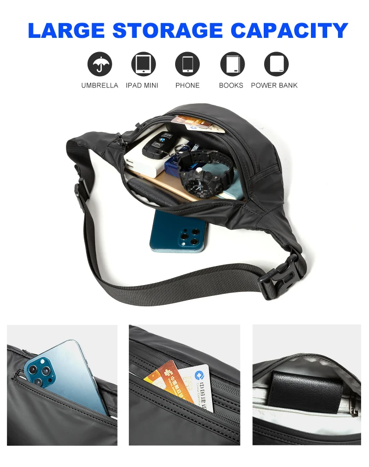 MATE ELAN Wasserdichte Herren-Gürteltasche, leicht, modisch, für kurze Reisen, Umhängetasche, Reißverschluss, Diebstahlsicherung, Outdoor-Telefon-Umhängetasche – Detail 16