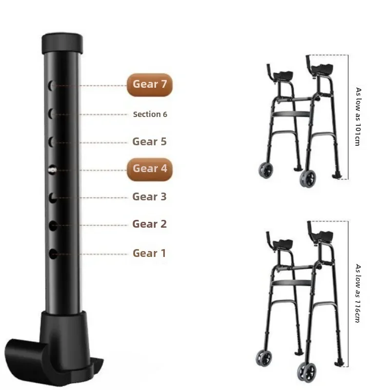 Stand Upright Walkers with Seat for Seniors Elderly Foldable Double Arm Walker Aid Walking Rehabilitation Equipment Crutch Chair 5