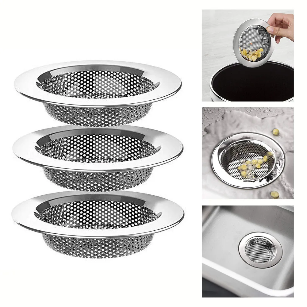 3pcs Kitchen Sink Strainer Stainless Steel Sink Drain Filter Screen Punched 11.2cm Kitchen Sink Accessories Household Fixture