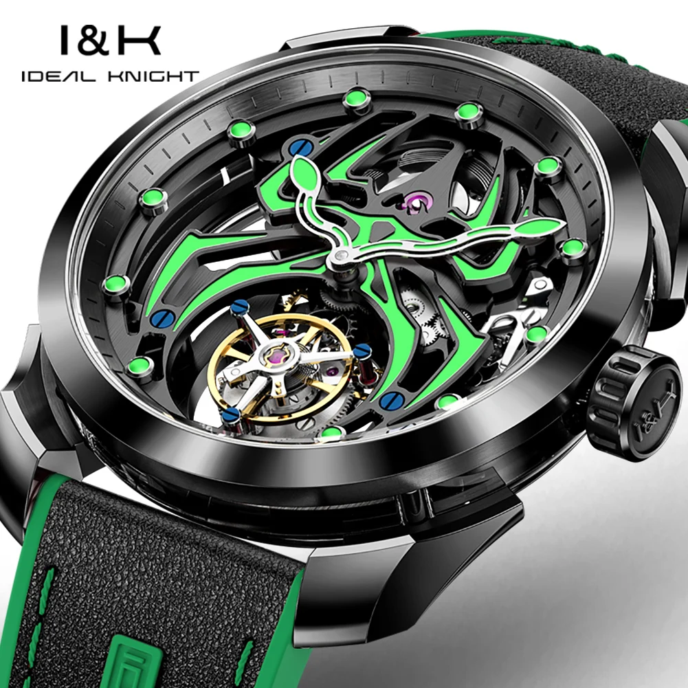 IDEAL KNIGHT 6802 Real Tourbillon Watch for Men Luminous Spider Hollow Flywheel High-end Luxury Brand Mechanical Wristwatch Man