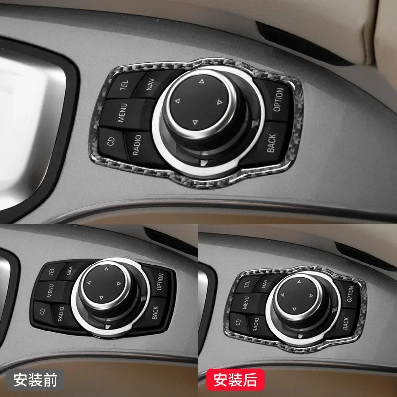 

FOR BMW 04-10 styles 5 Series E60 Central multimedia button Decorative frame sticker Carbon fiber interior modification