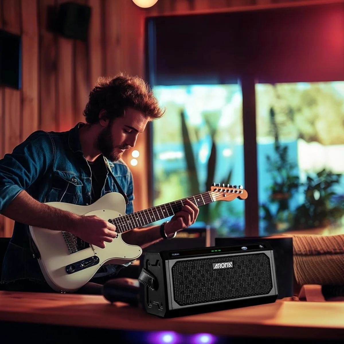 Electric Guitar Practice Amp Aroma TG-08 10W Bluetooth 5.3/5-Channel Reverb/Delay Effects 20 Drum Rhythms / 5.5H Working