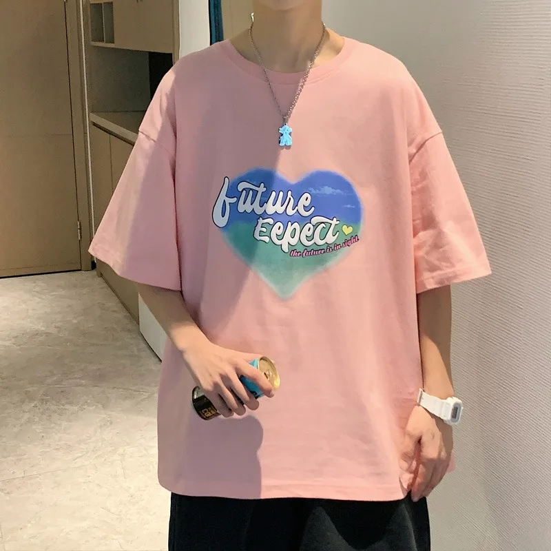 

2022 summer popular new short sleeve t-shirt men's Hong Kong Style loose fashion round neck couple cotton T-shirt