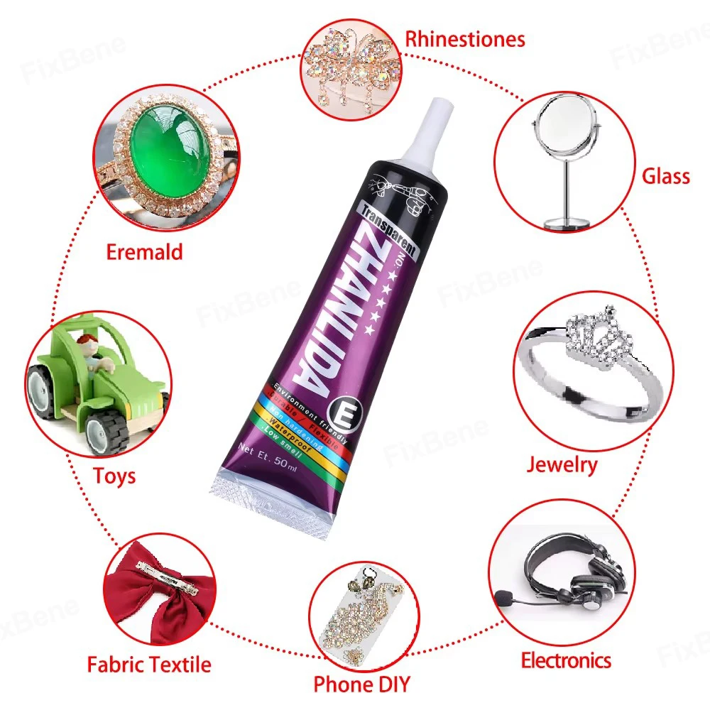 Zhanlida Glue for Phone Speaker Jewelry Adhesive Rhinestones Textile Craft Fabric Cloth Black Transparent Bond T8000 T9000 E7000 2