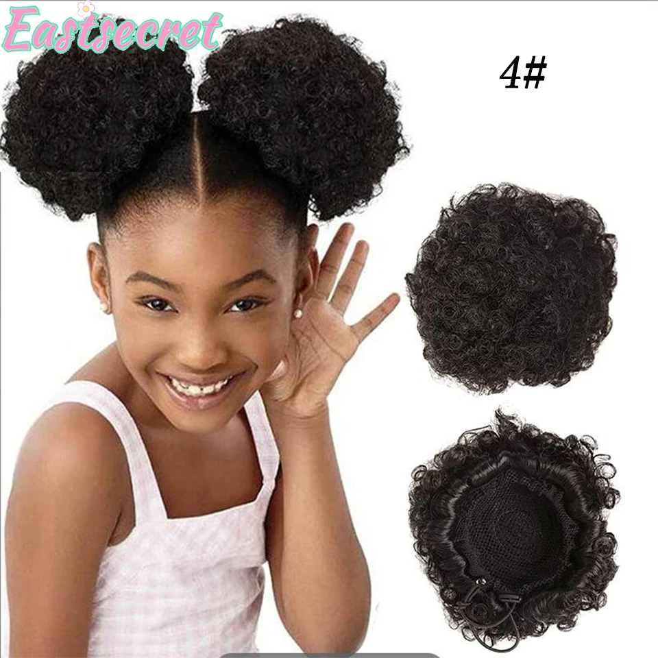EAST Afro Puff Coulisse Coda di cavallo per ragazze Bambini Donne nere  Panini per capelli sintetici di piccole dimensioni Capelli ricci crespi  Ciambella Chignon - AliExpress, image size:960x960
