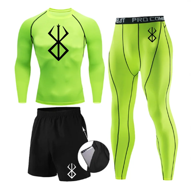 Anime Berserk Print Athletic Compression Sets for Men Gym Workout 3 pezzi Fitness Suits Rash Guard Undershirt top pantaloni Shorts