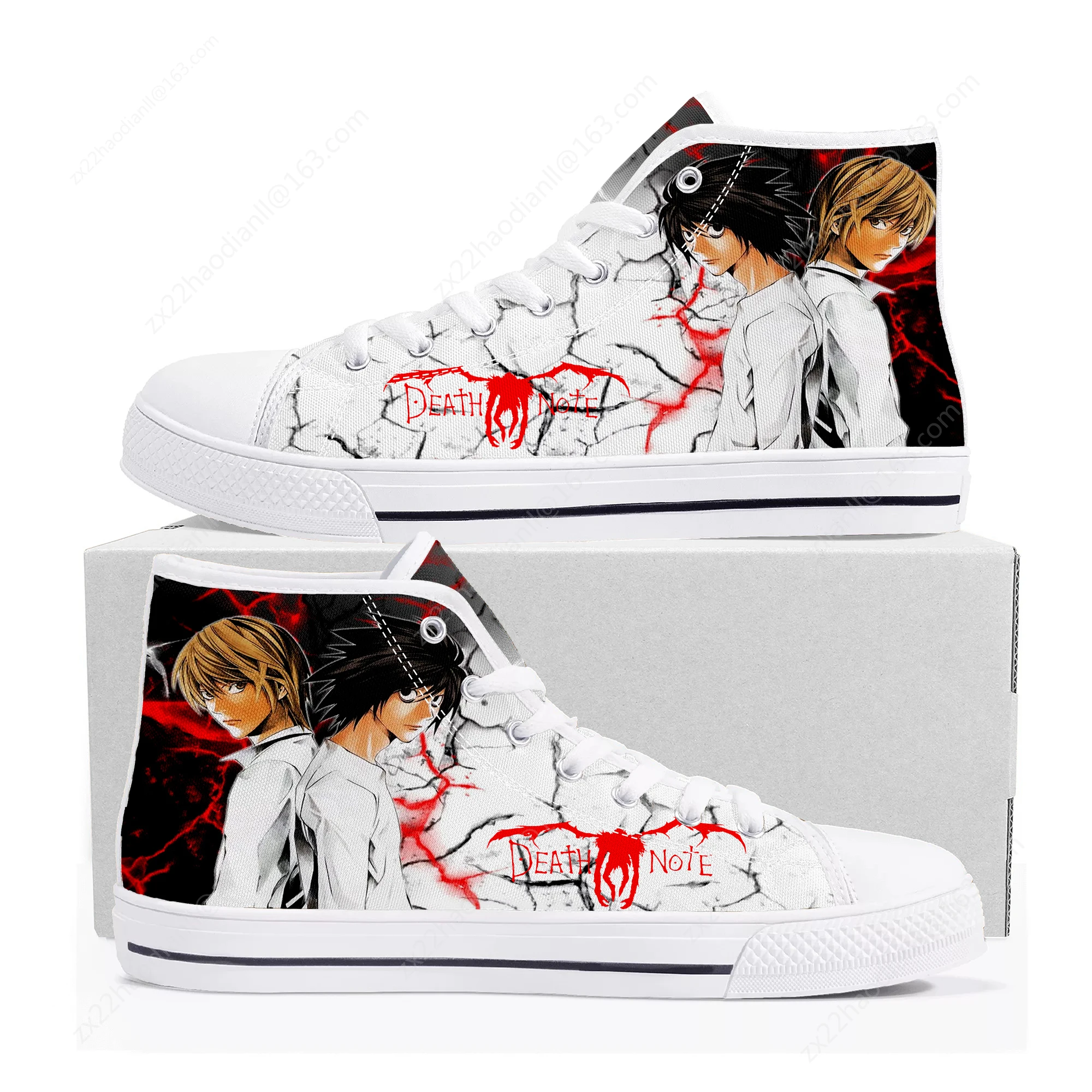Hot Death Note Yagami Light L High Top Sneakers Mens Womens Teenager Canvas Sneaker High Quality Casual Couple Shoes Custom Shoe