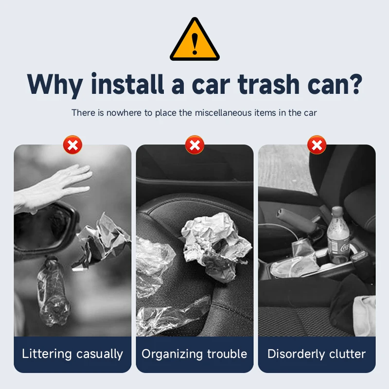 Car Trash Bin Hanging Vehicle Garbage Dust Case Storage Box Black Square Pressing Type Trash Can Auto Interior Accessories