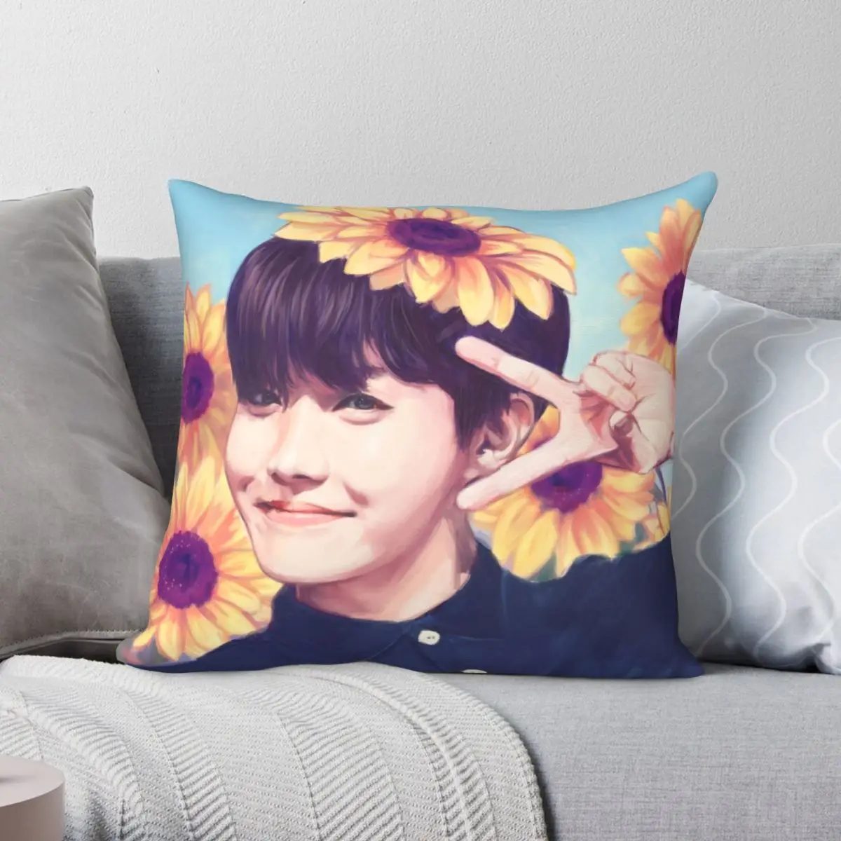 

Happy J-hope Day Square Pillowcase Polyester Linen Velvet Creative Zip Decor Throw Pillow Case Home Cushion Cover 18"