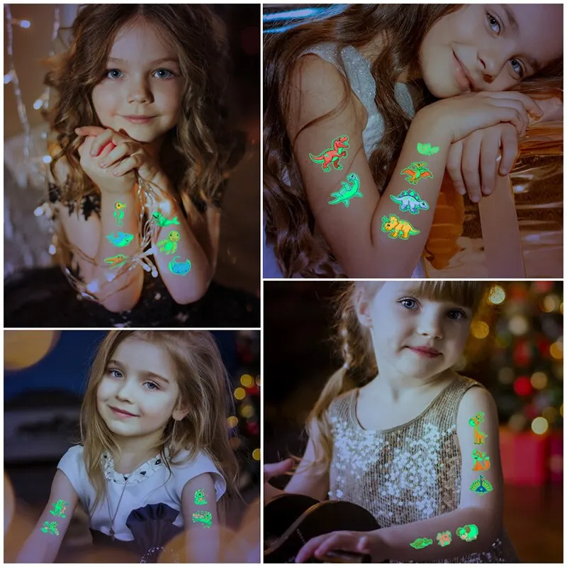 10pcs Children's Luminous Tattoo Stickers Kids Glow Body Paster Unicorn Butterfly Animal Dinosaur Mermaid Cartoon Stickers Gift