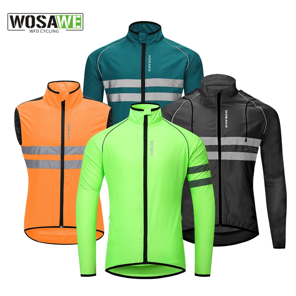 

WOSAWE Men's Windbreaker Coat Reflective Vest Cycling Jackets Hooded Waterproof Long Sleeve Jerseys MTB Racing Bicycle Clothing