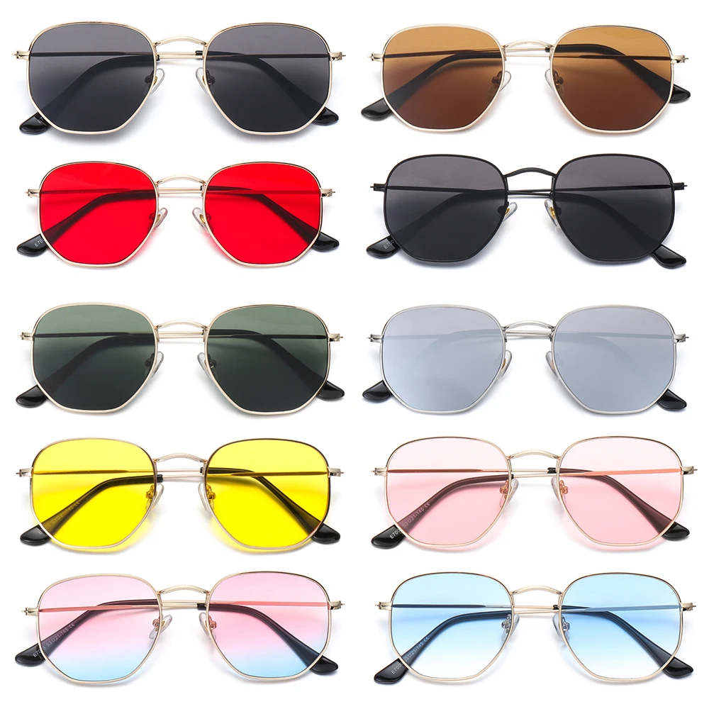 

UV400 Eyewear Glasses Metal Frame Sun Glasses Polygon Mirrored Lens Sunglasses for Men and Women Small Square Sunglasses