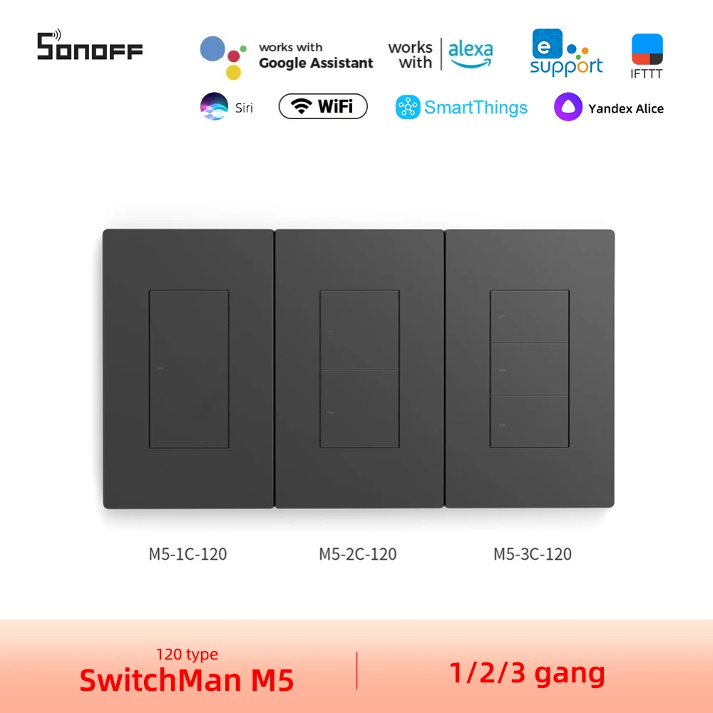 

Умный настенный переключатель SONOFF M5 wifi 120 мм версия кнопочный переключатель 1/2/3 банда поддержка R5 alexa smartthings yandex alice