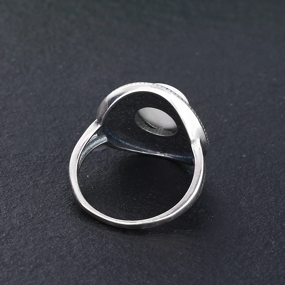Women's 8MM Round Natural Moonstones S925 Sterling Silver Ring Vintage Style silver rings silver ring