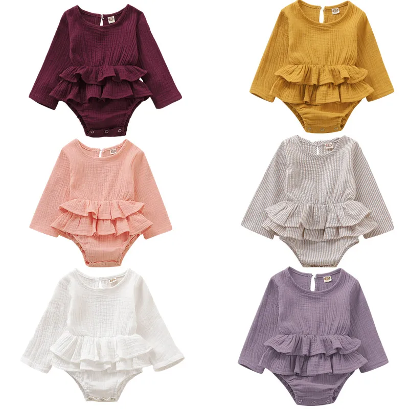 

Baby Linen Cotton Rompers Toddler Ruffle Bodysuits Newborn Infant Baby Girl Tops Long Sleeve Jumpsuit Clothes Outfit Clothing