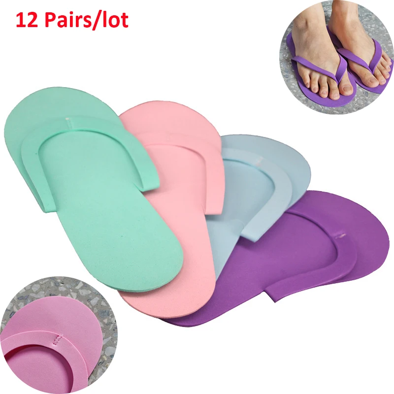 12 Pairs Disposable Foam Slippers Manicure Spa Pedicure Sandals Foam