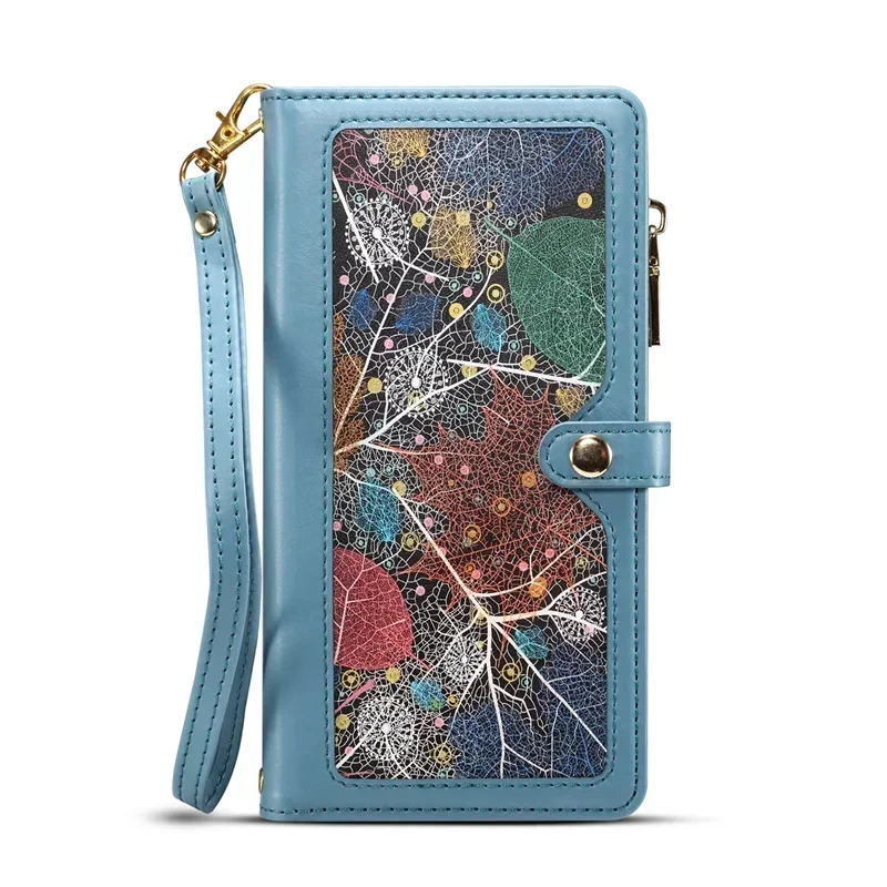 Luxurious Crossbody Zipper Leather Flip Case with RFID Protection Wallet Cover
